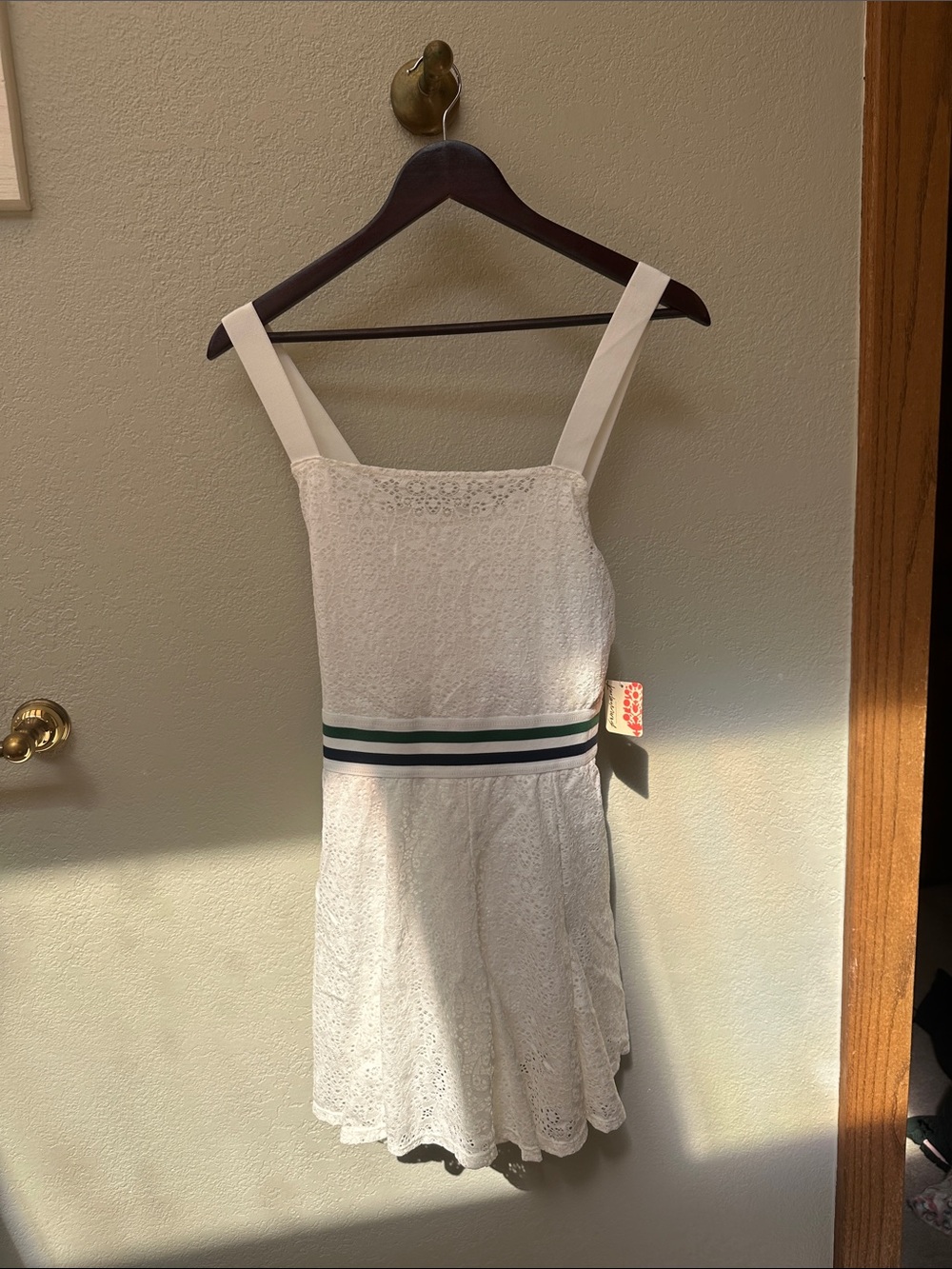 FP Movement by Free People White Eyelet Tennis Dress with Striped Waist
